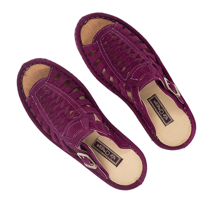 OMOM389 : Leather Push-in Sandal in Cerise Suede