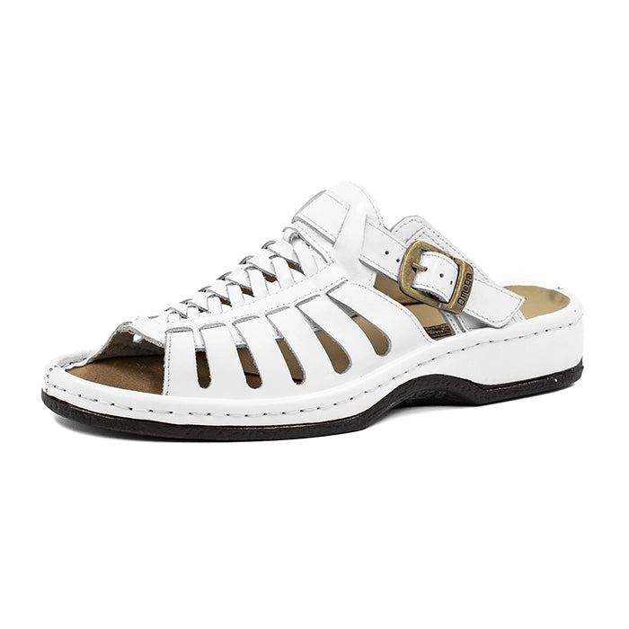 White sandal with brown insole on a white background